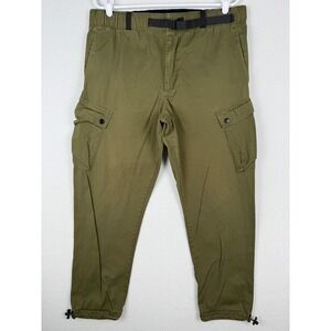 Kennedy Denim Co Cargo Pants Mens L Green Elastic Waist Belted Joggers Cinch Hem